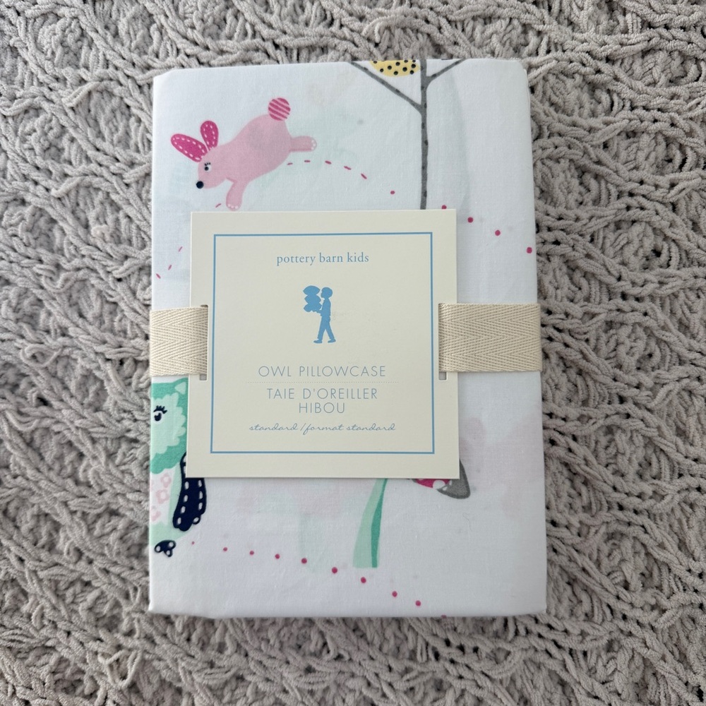 Pottery Barn Kids Pink & Mint Owl Pillowcase